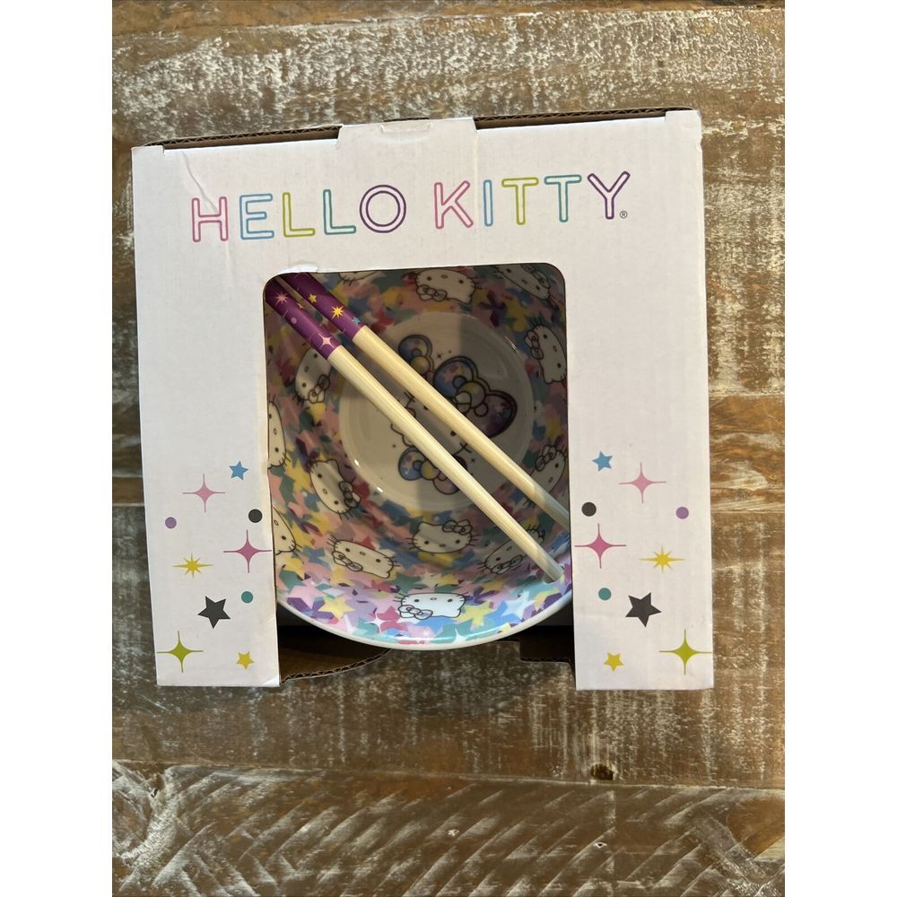 NEW Hello Kitty Ceramic Ramen Bowl 20‎ Oz With Chopsticks